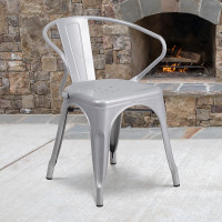 Flash Furniture CH-31270-SIL-GG Silver Metal Indoor-Outdoor Chair with Arms